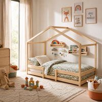 Lit cabane enfant Canopée en bois massif, finition bois naturel