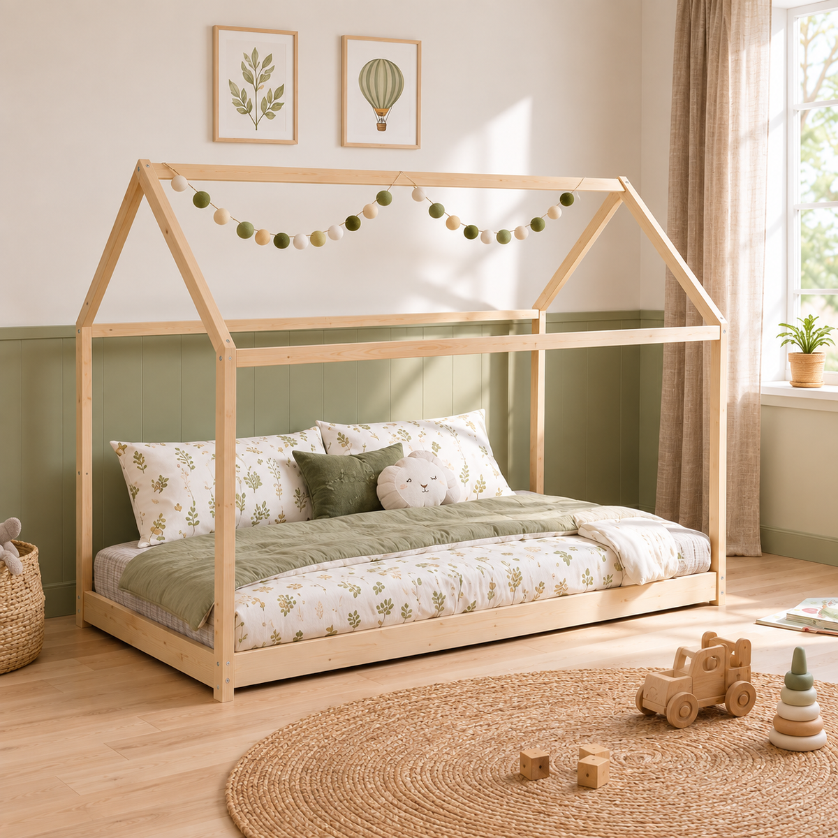 Lit cabane enfant Clairière en bois massif, finition bois naturel