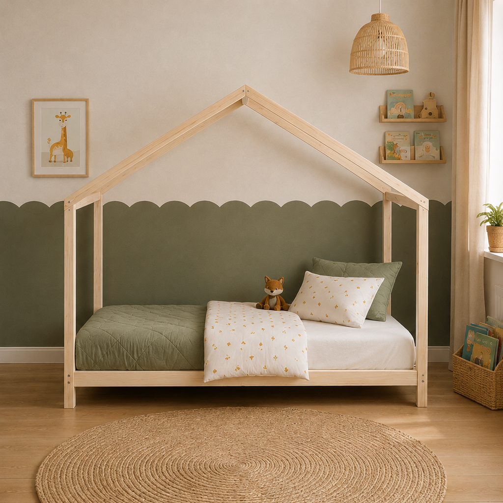 Lit cabane enfant Bruyère en bois massif, finition bois naturel (vue 2)