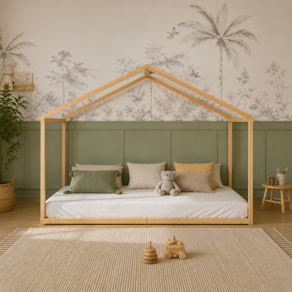 Lit cabane enfant Lucarne en bois massif, finition bois naturel (vue 2)