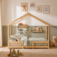 Lit cabane enfant Canopée en bois massif, finition bois naturel (vue 2)