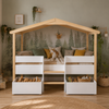 Lit cabane enfant Refuge surélevé avec tiroirs, blanc et bois naturel (vue 3)