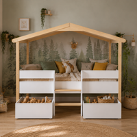 Lit cabane enfant Refuge surélevé avec tiroirs, blanc et bois naturel (vue 3)