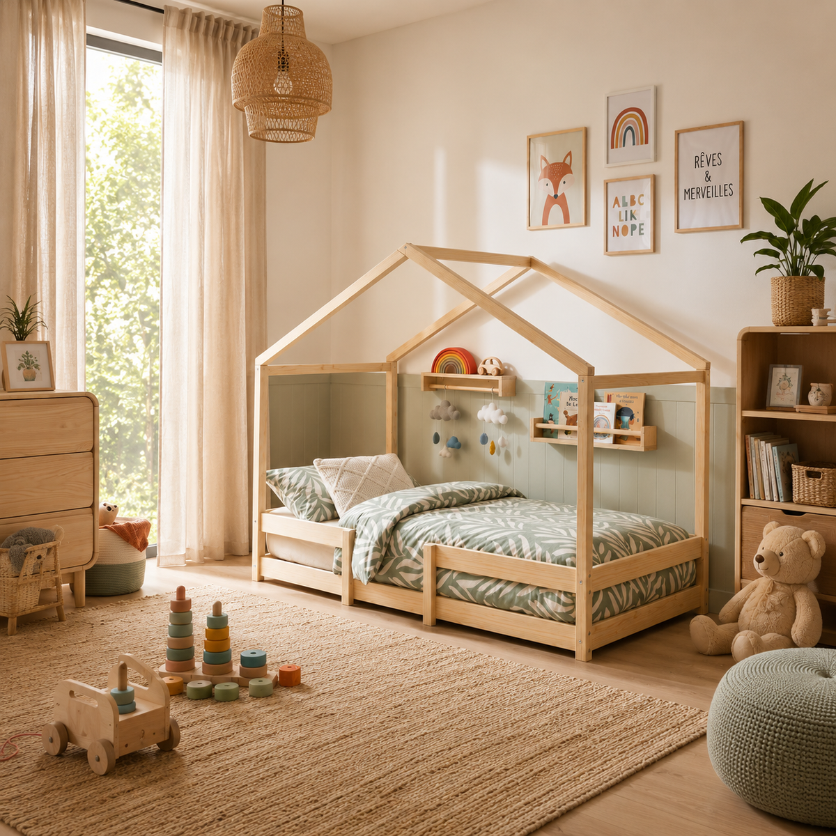 Lit cabane enfant Canopée en bois massif, finition bois naturel (vue 3)