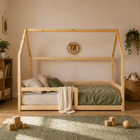 Lit cabane enfant Nid en bois massif avec barrière (vue 3)
