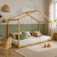 Lit cabane enfant Lucarne en bois massif, finition bois naturel