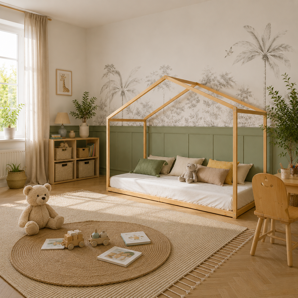 Lit cabane enfant Lucarne en bois massif, finition bois naturel (vue 3)