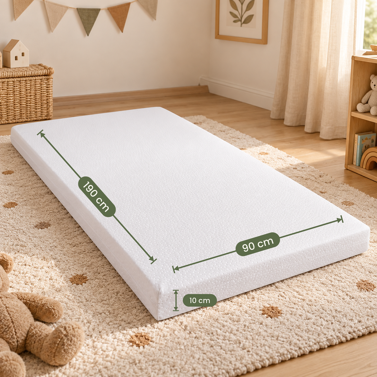 Dimensions du matelas enfant 90x190 cm, épaisseur 10 cm