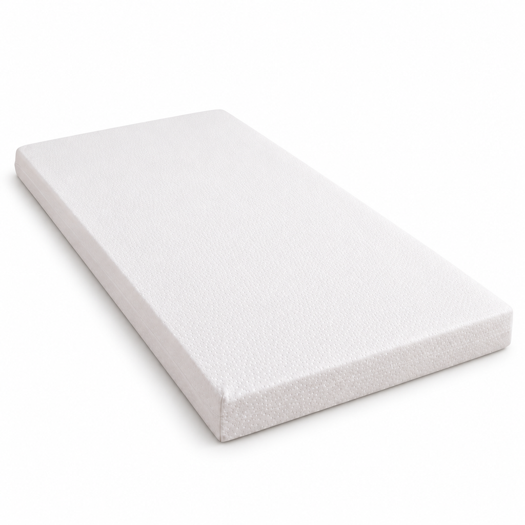 Matelas enfant en mousse, coutil écru, fond blanc